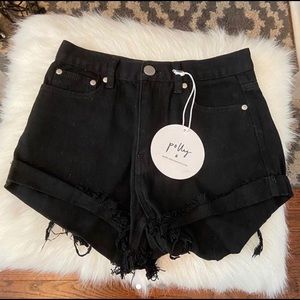 Black distressed shorts